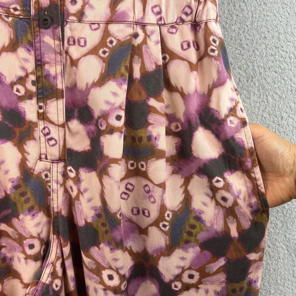 Anthropologie Maeve Purple Abstract Floral Cutout Back Ankle Tie Jumpsuit S - Picture 12 of 14